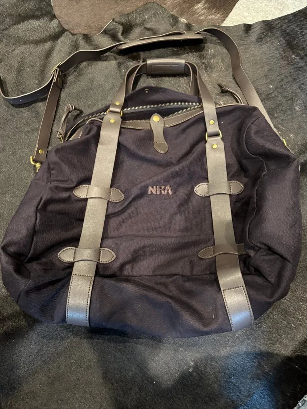Large NRA Duffle Tote Bag Canvas Leather Travel Overnight Weekender Bag Luggage